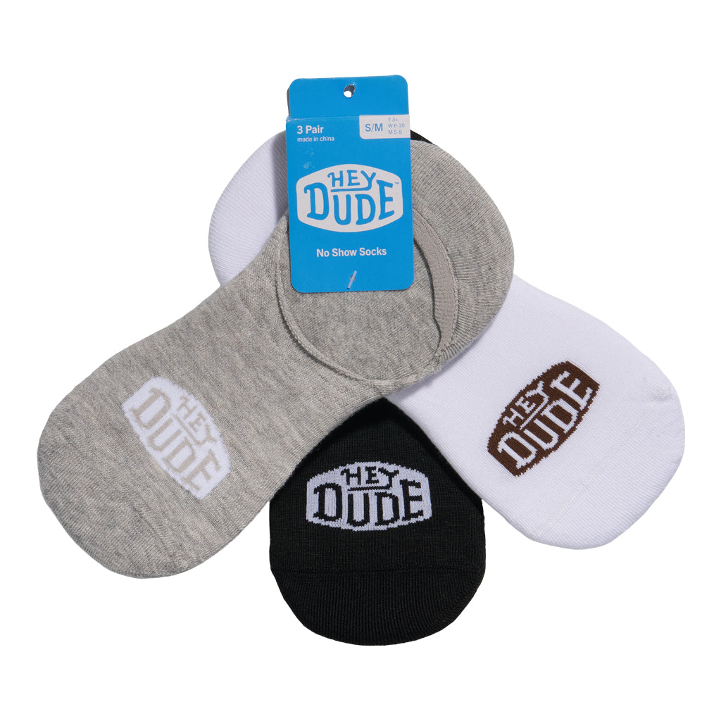 HEYDUDE No Show Sock 3 Pack - Multi Grey/White/Black - Image 2